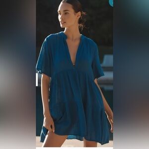 Anthropologie NWOT Blue Kallie Gauze Swimsuit Cover Up Size XL